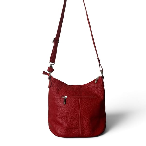 Caborazione Artigianale Red Pebbled Leather Made in Italy Crossbody Shoulder Bag
