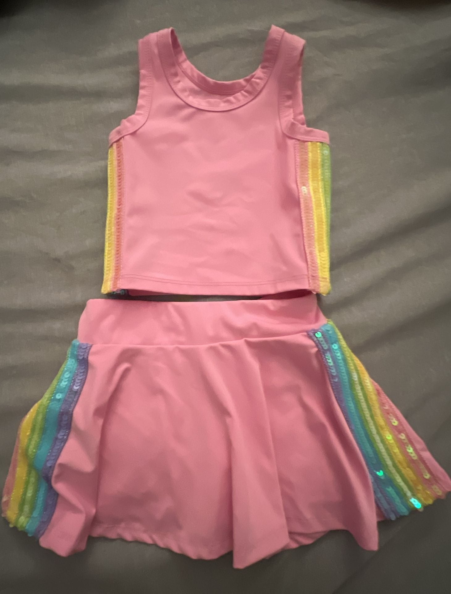 btween active Pink Activewear Tank Top and Skirt Set Size 2T Rainbow Sequin 1