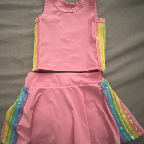 btween active Pink Activewear Tank Top and Skirt Set Size 2T Rainbow Sequin
