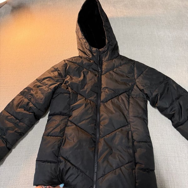 Swiss Tech Black Quilted Puffer Jacket with Hood Size M 7-8