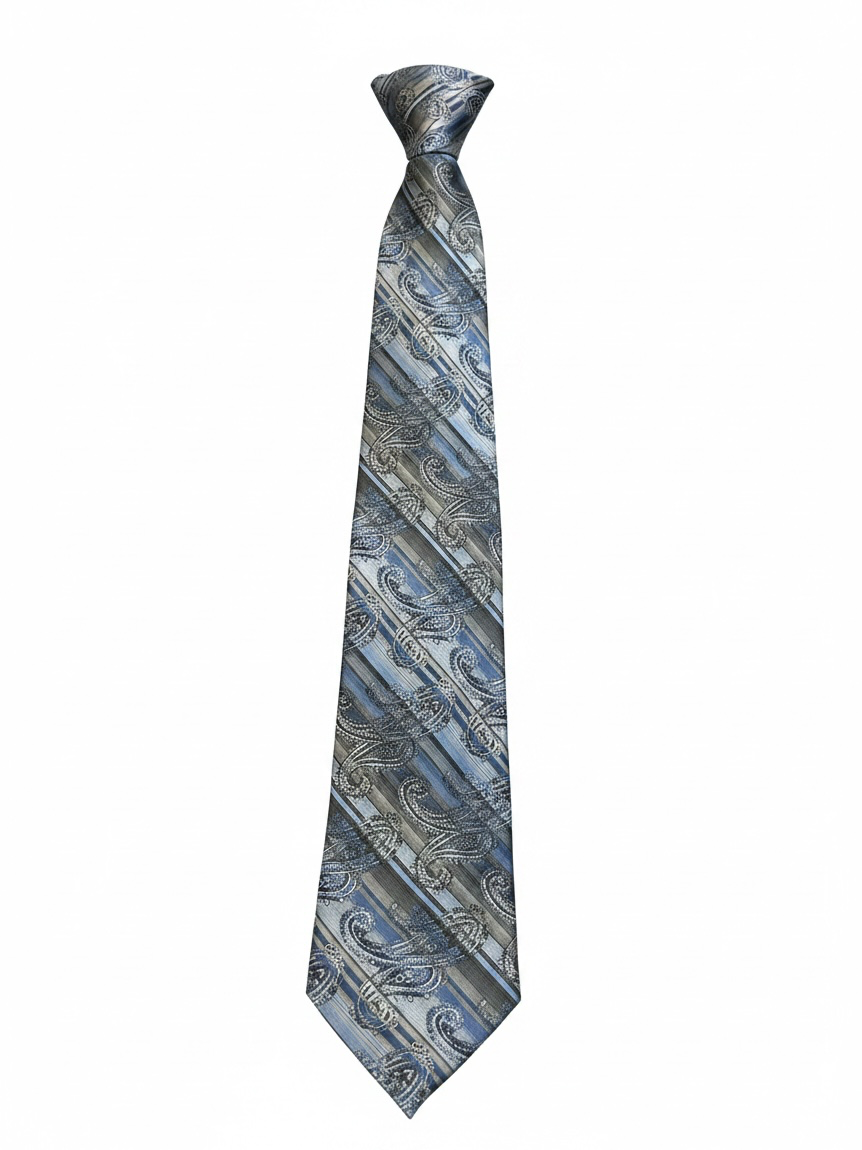 Enro Est 1919 Mens Blue Silver Gray Paisley 100% Silk Neck Tie 1