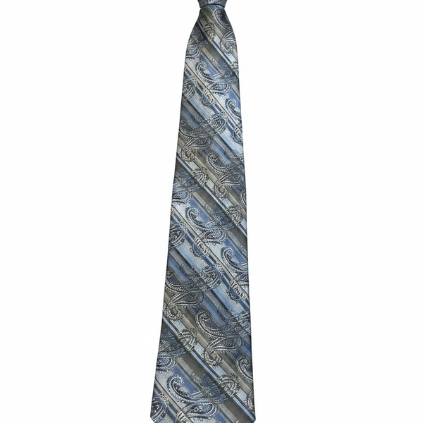 Enro Est 1919 Mens Blue Silver Gray Paisley 100% Silk Neck Tie