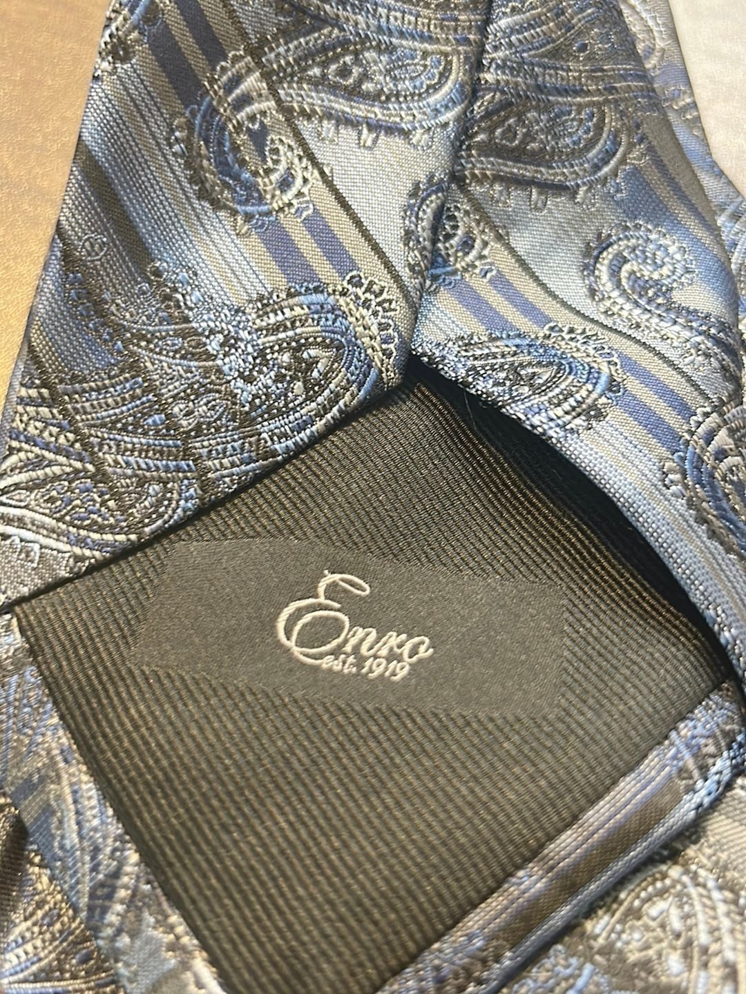 Enro Est 1919 Mens Blue Silver Gray Paisley 100% Silk Neck Tie 3