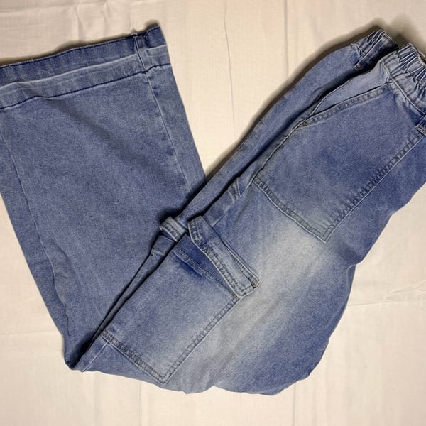 GOGO Jeans Elastic Waist Wide Leg Cargo Denim Pants Light Wash Size 3/26