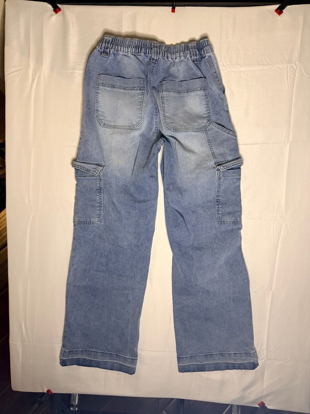 GOGO Jeans Elastic Waist Wide Leg Cargo Denim Pants Light Wash Size 3/26 7