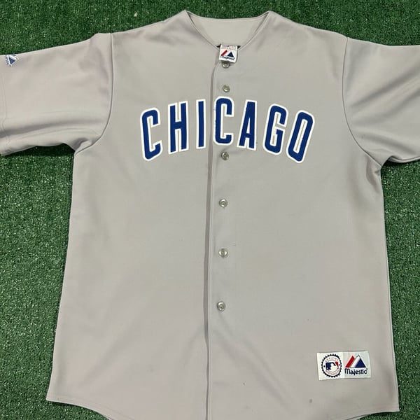 Chicago Cubs Majestic Gray Button-Down Jersey - Wood 34