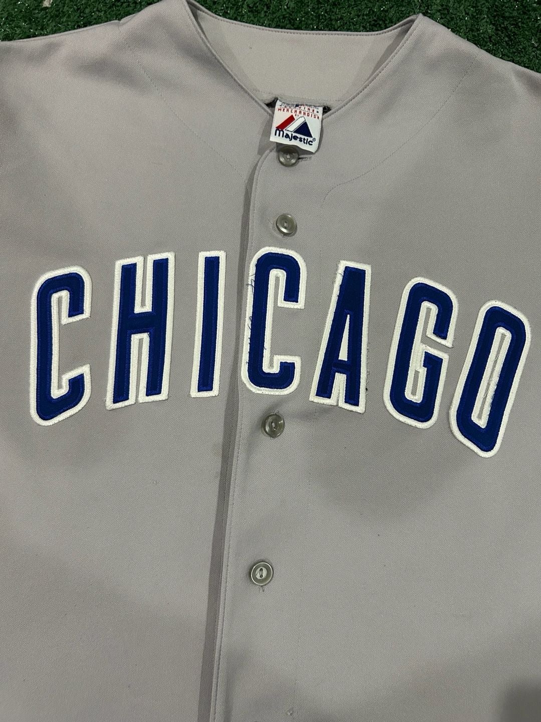 Chicago Cubs Majestic Gray Button-Down Jersey - Wood 34 3