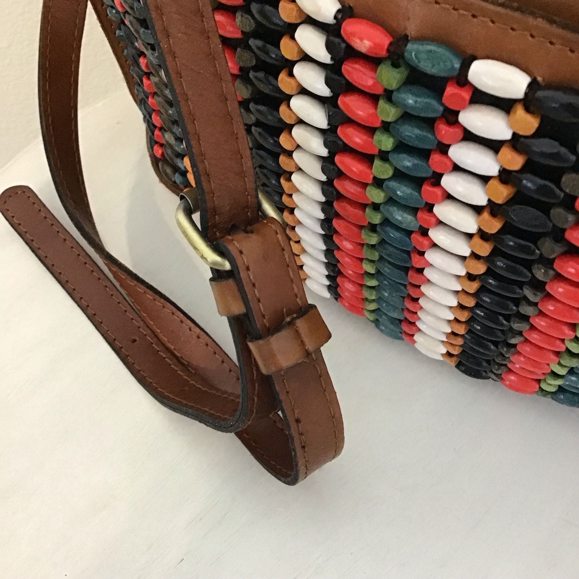 Patricia Nash Leather with Bright Wooden Bead Front Top Zip Crossbody Bag 4