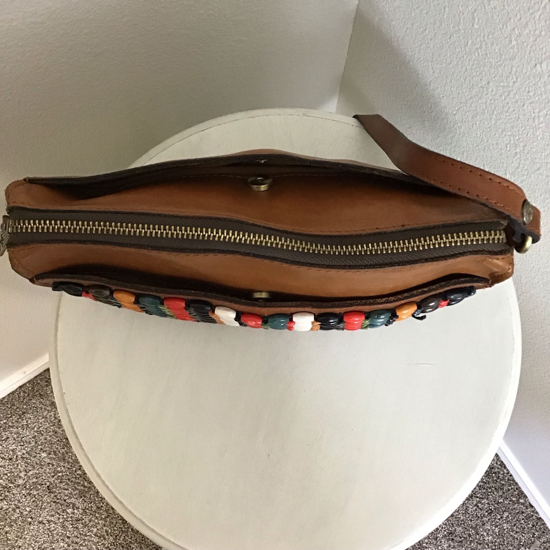 Patricia Nash Leather with Bright Wooden Bead Front Top Zip Crossbody Bag 5