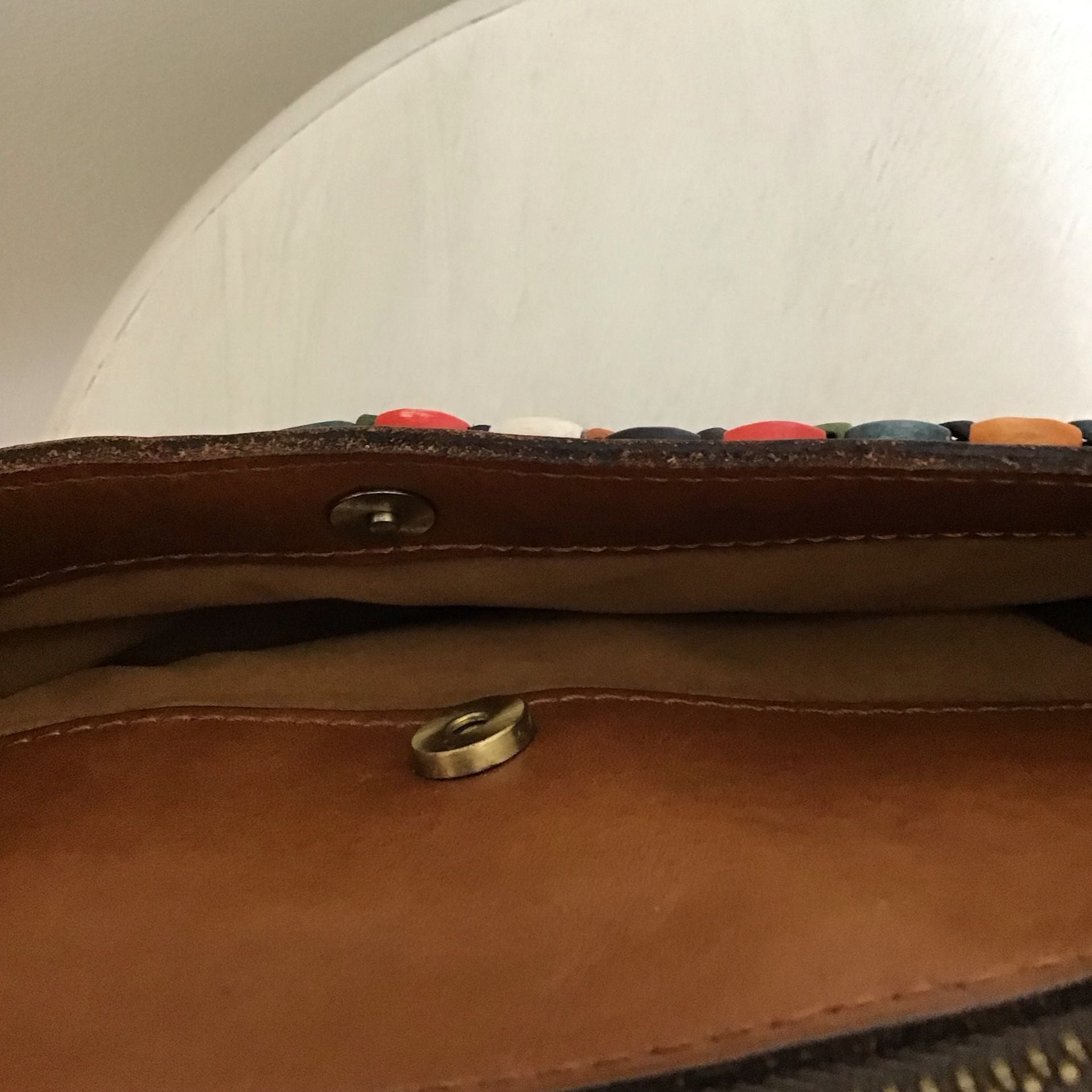 Patricia Nash Leather with Bright Wooden Bead Front Top Zip Crossbody Bag 6