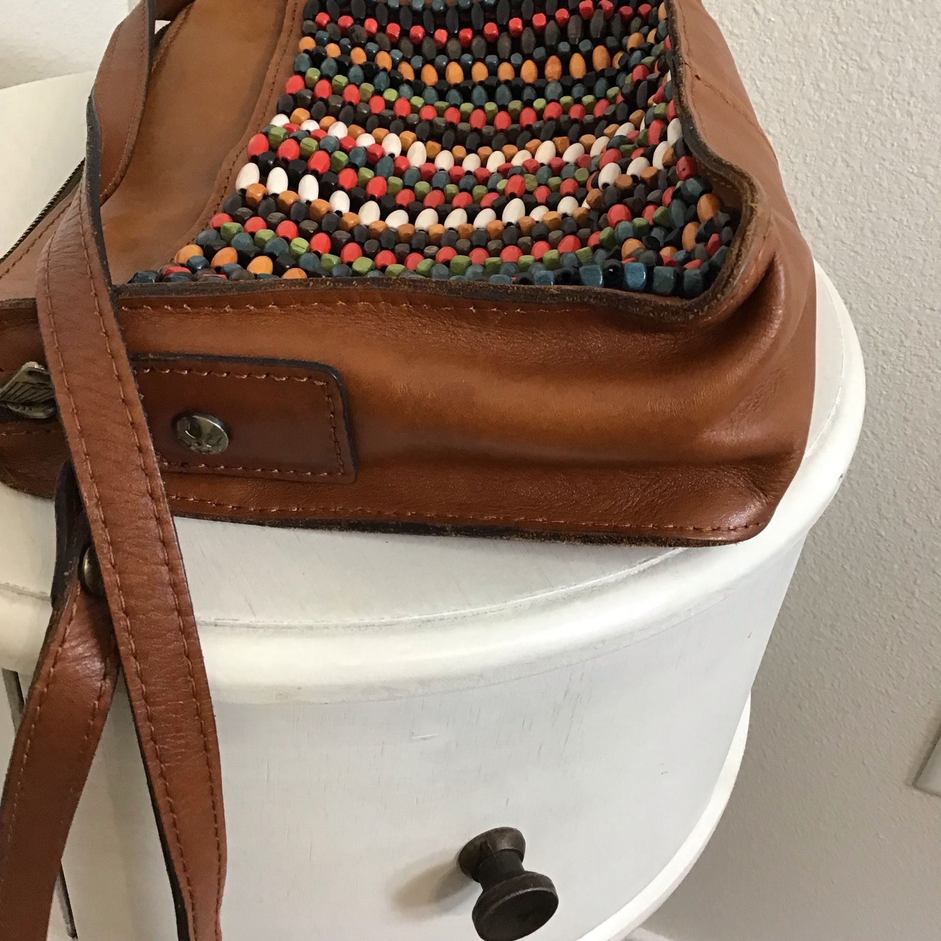 Patricia Nash Leather with Bright Wooden Bead Front Top Zip Crossbody Bag 11