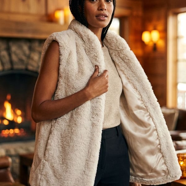 Catherine Malandrino Womens Beige Faux Fur Vest Size M