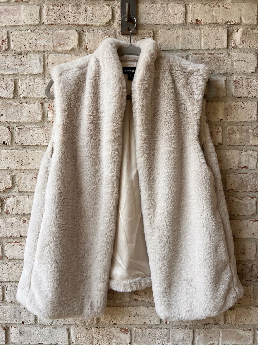Catherine Malandrino Womens Beige Faux Fur Vest Size M 3