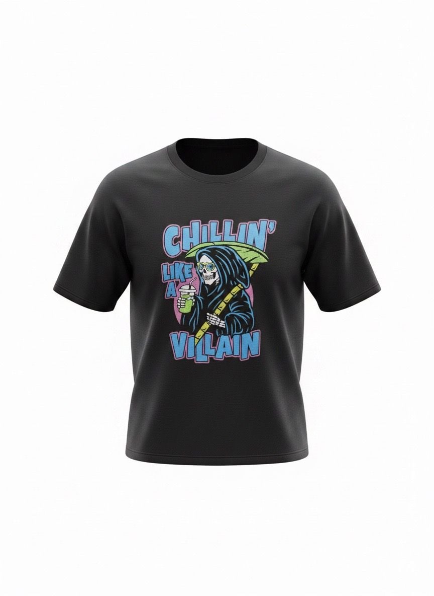 ODM Chillin Like A Villain Grim Reaper Graphic T-Shirt Black 3