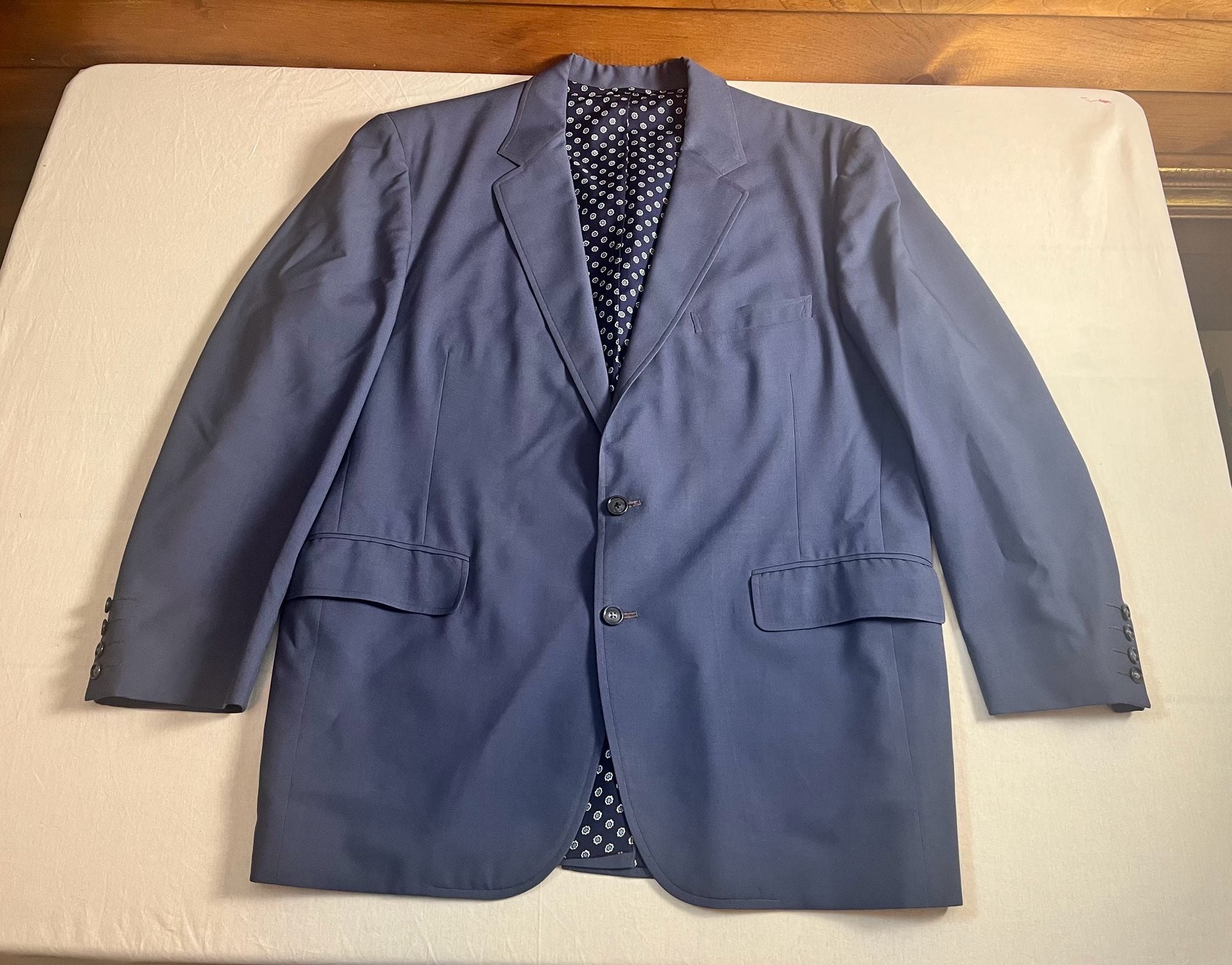80s Biapiano Custom Blue Two Button Sport Coat Blazer with Floral Lining 47L 2