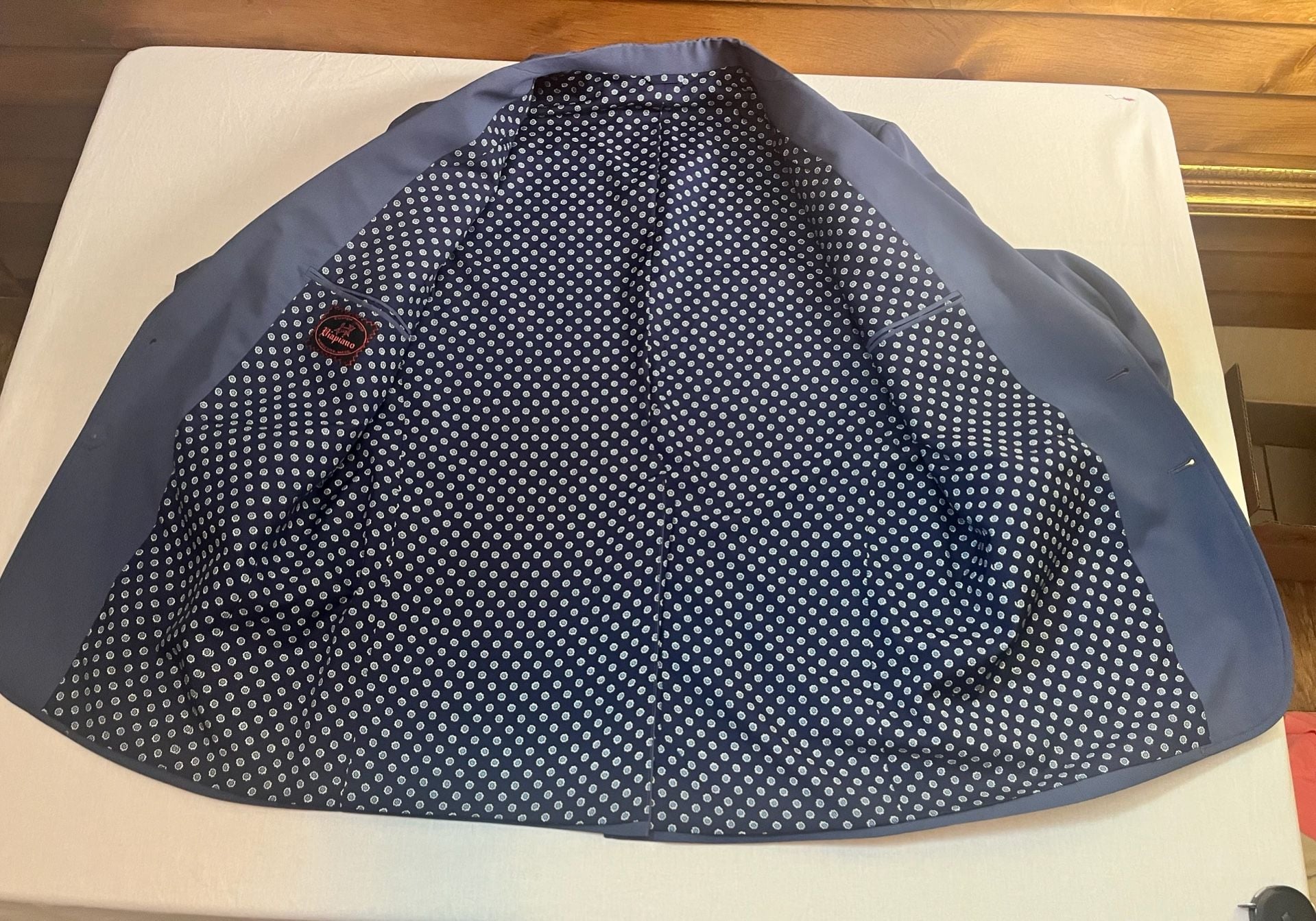 80s Biapiano Custom Blue Two Button Sport Coat Blazer with Floral Lining 47L 4