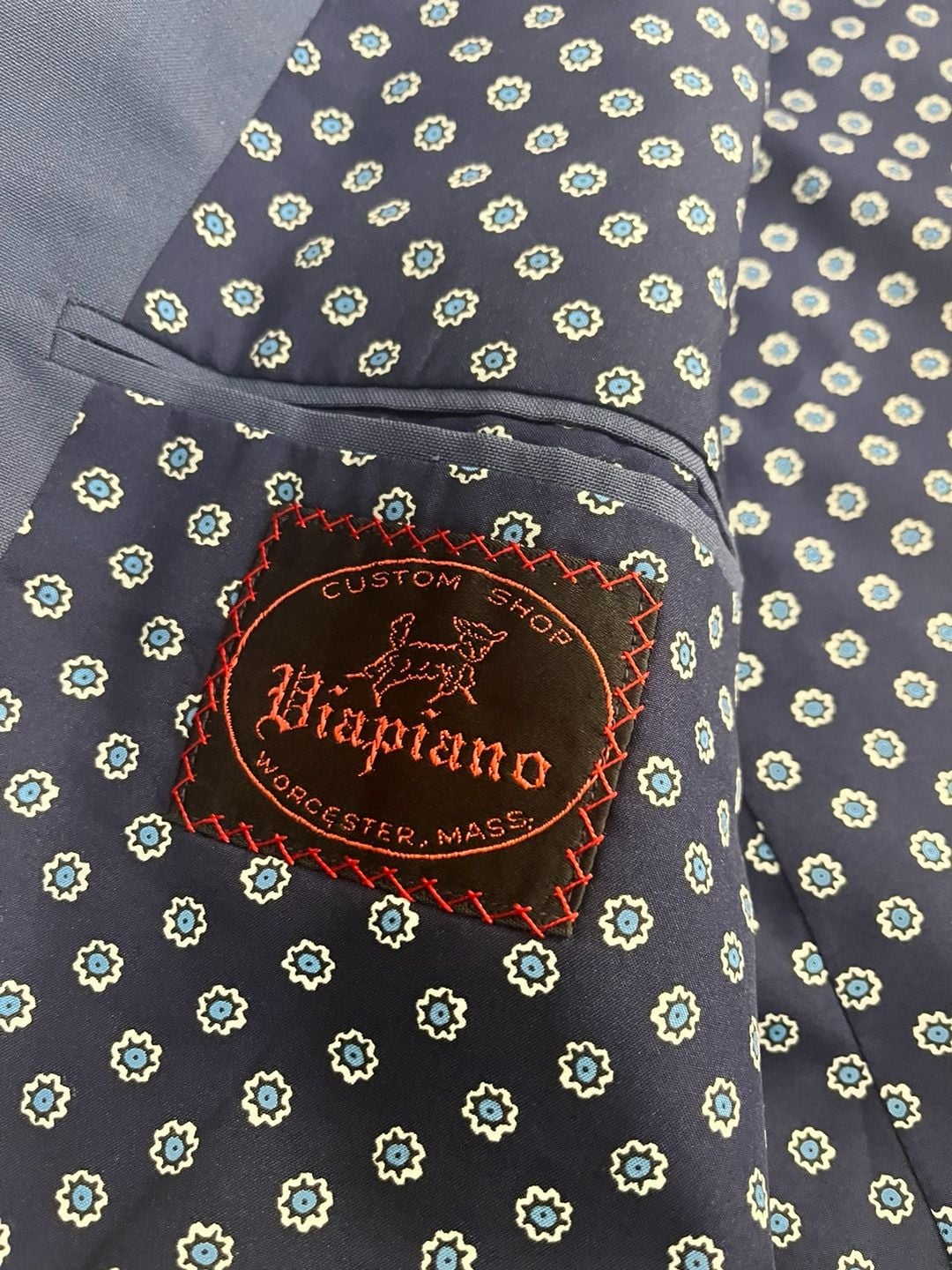 80s Biapiano Custom Blue Two Button Sport Coat Blazer with Floral Lining 47L 7