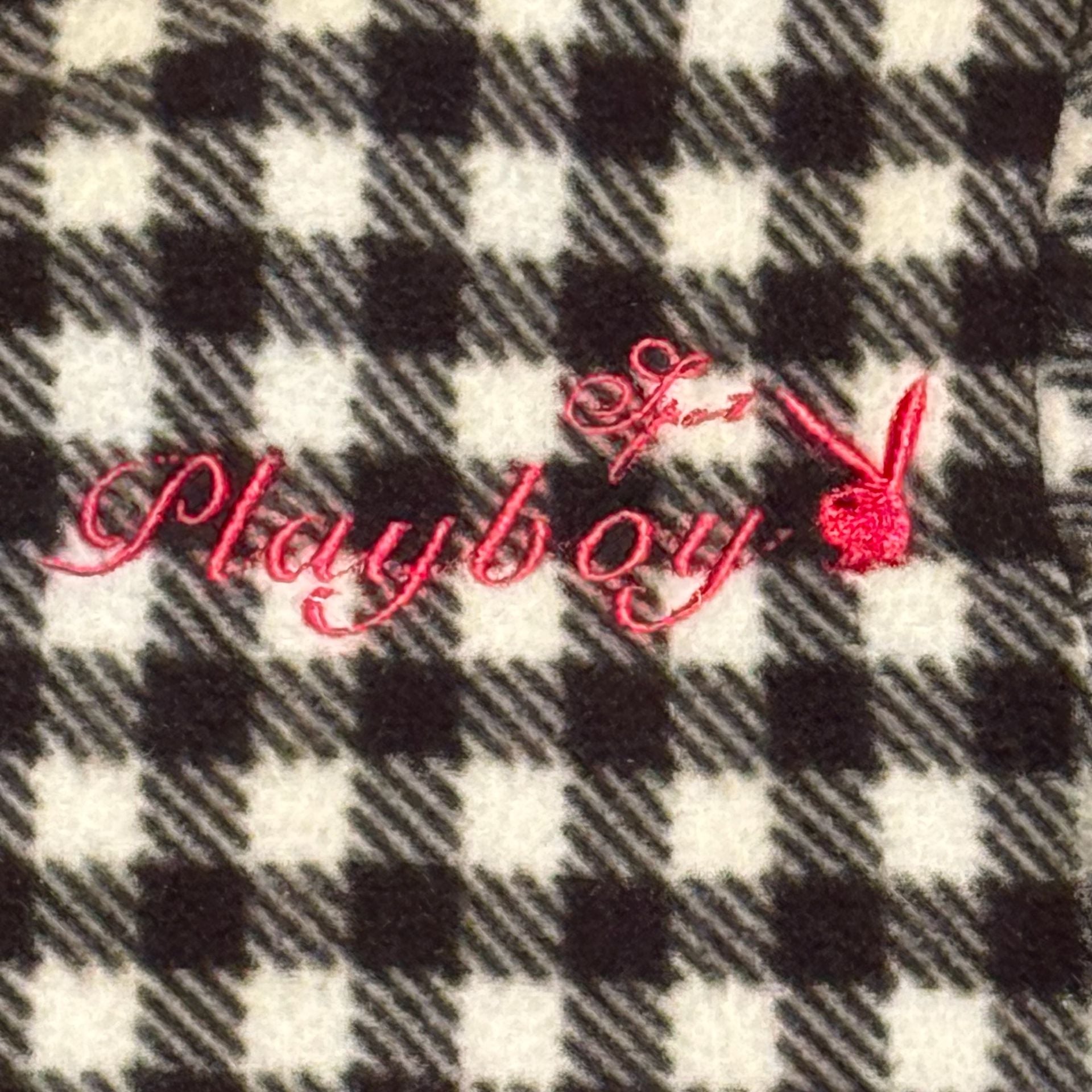 Playboy Sport Women’s M Hooded Pullover Black White Gingham Check Bunny Y2K 4