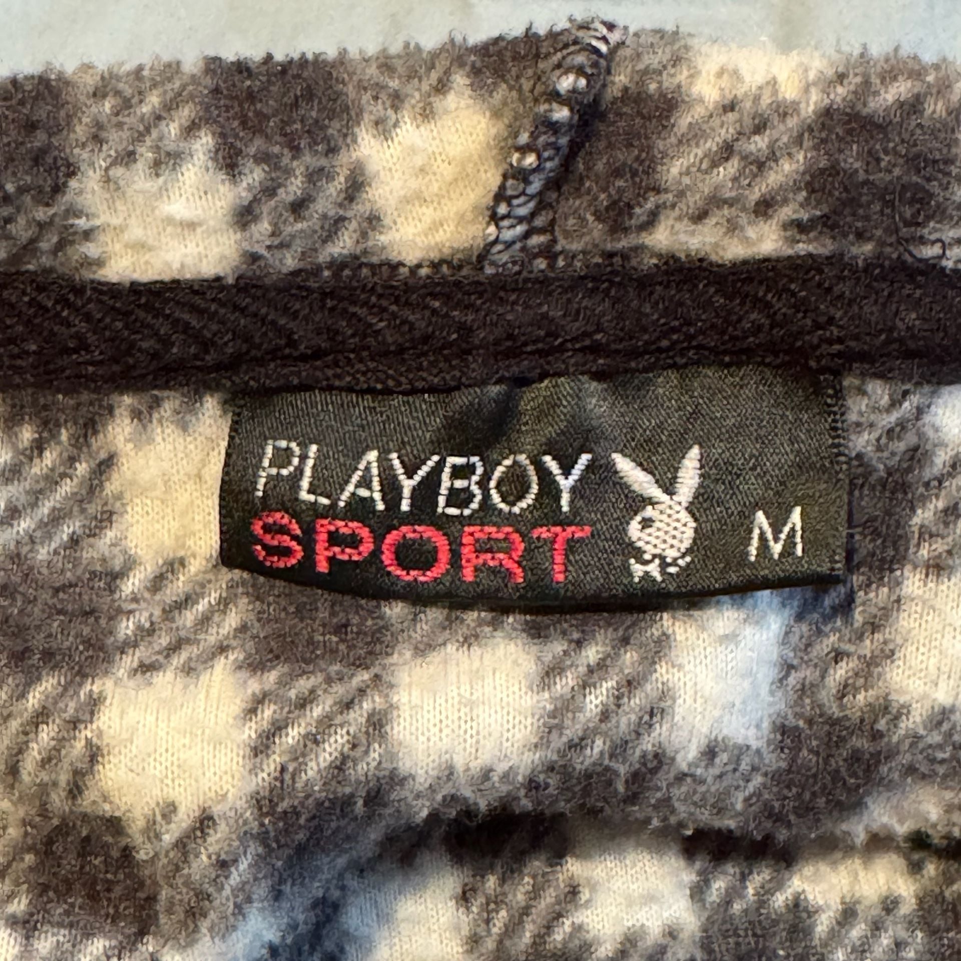 Playboy Sport Women’s M Hooded Pullover Black White Gingham Check Bunny Y2K 5