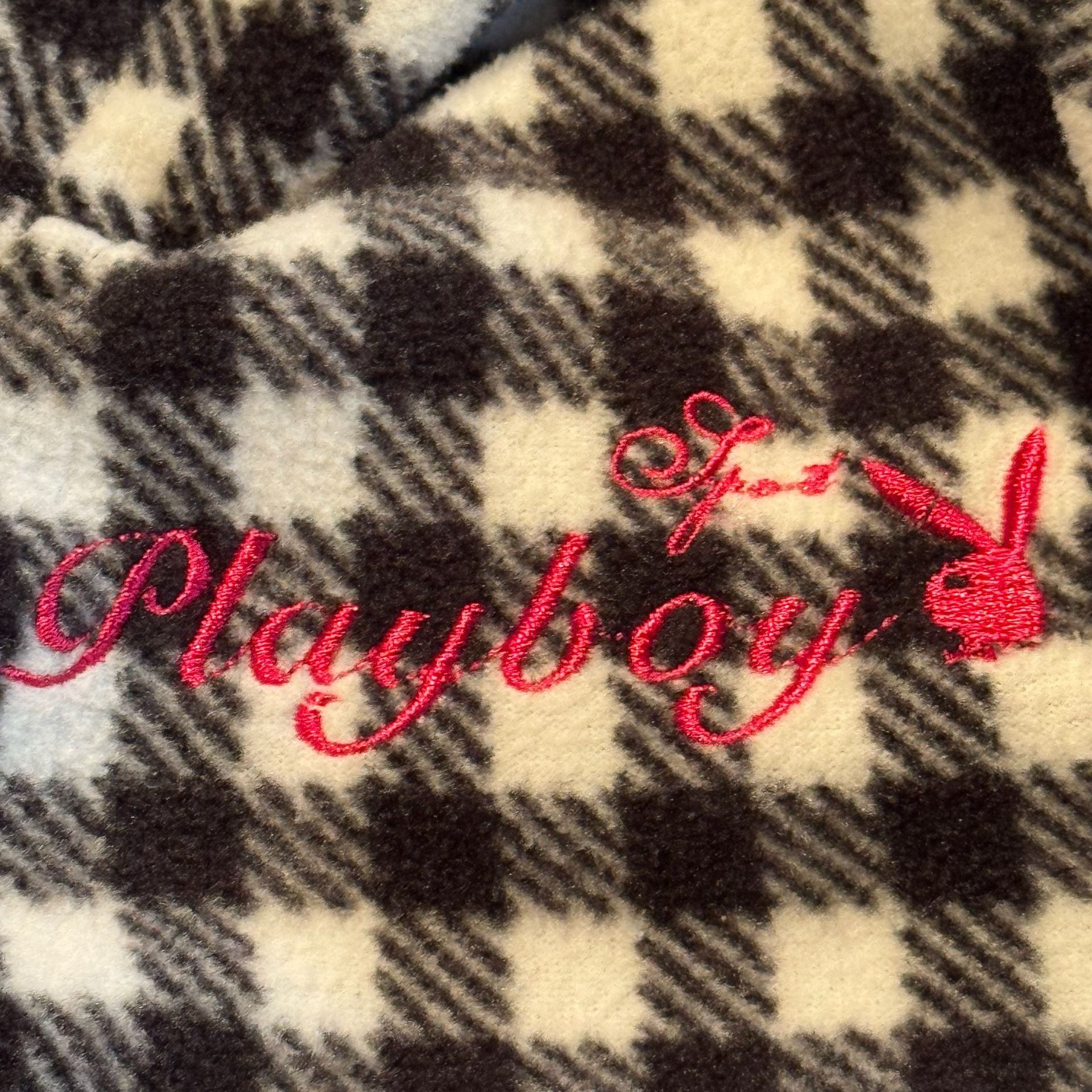 Playboy Sport Women’s M Hooded Pullover Black White Gingham Check Bunny Y2K 6
