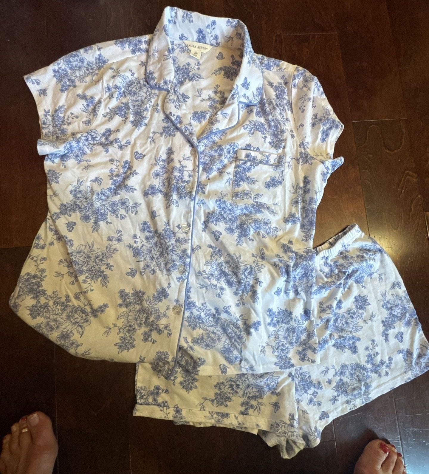 Laura Ashley Blue Floral Print Pajama Set 1