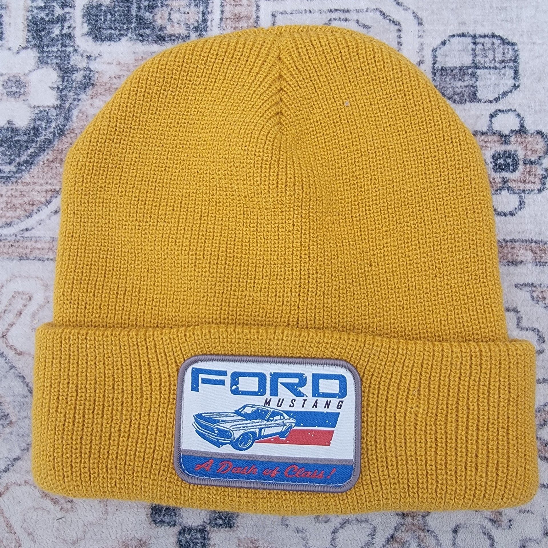Ford Mustang Beanie Hat with 'A Dash of Class!' Patch 2