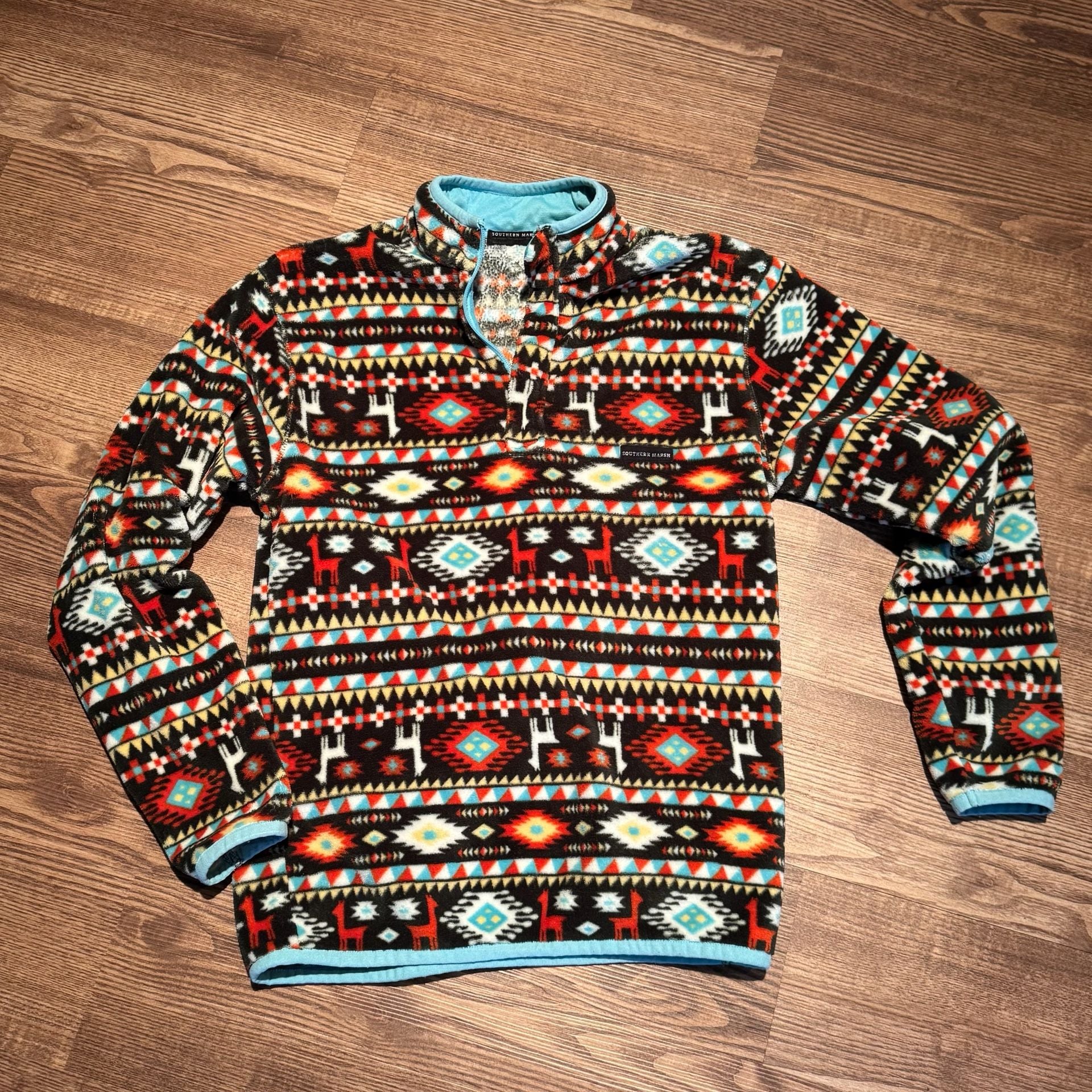 Southern Marsh Harbuck Fleece 1/4 Zip Pullover Aztec Southwestern Print Med 3