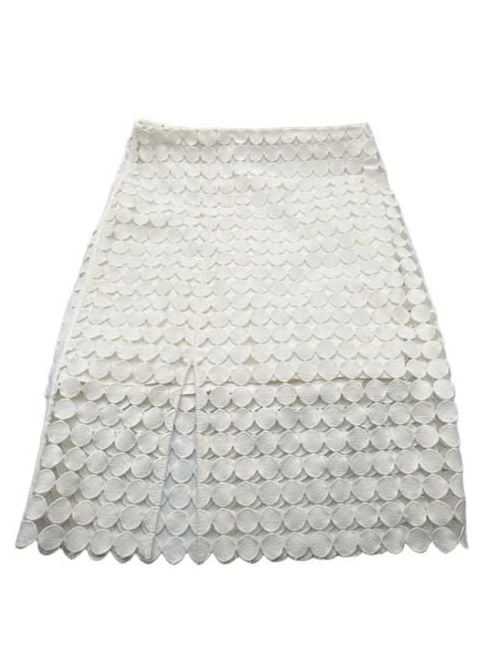 White House Black Market Ivory Laser Cut Circle Pattern Midi Skirt Size 4 2