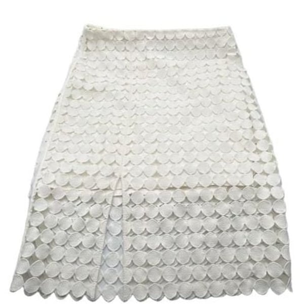 White House Black Market Ivory Laser Cut Circle Pattern Midi Skirt Size 4