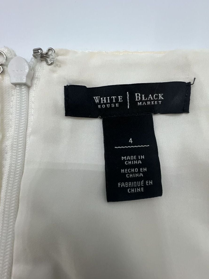 White House Black Market Ivory Laser Cut Circle Pattern Midi Skirt Size 4 5