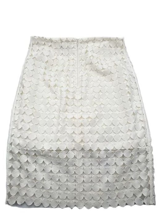 White House Black Market Ivory Laser Cut Circle Pattern Midi Skirt Size 4 6