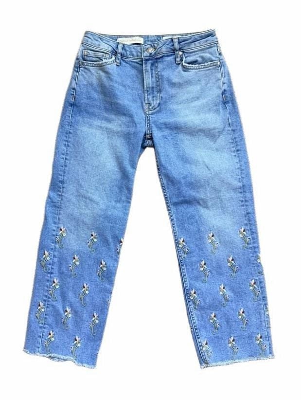 Pilcro and the Letterpress Floral Embroidered Crop Raw Hem Jeans Size 25 2