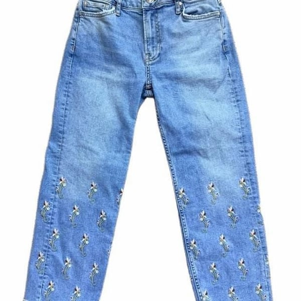 Pilcro and the Letterpress Floral Embroidered Crop Raw Hem Jeans Size 25
