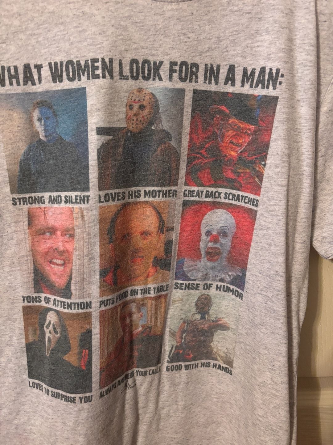 What Women Look For In A Man Horror Movie Characters Funny Halloween T-Shirt 3