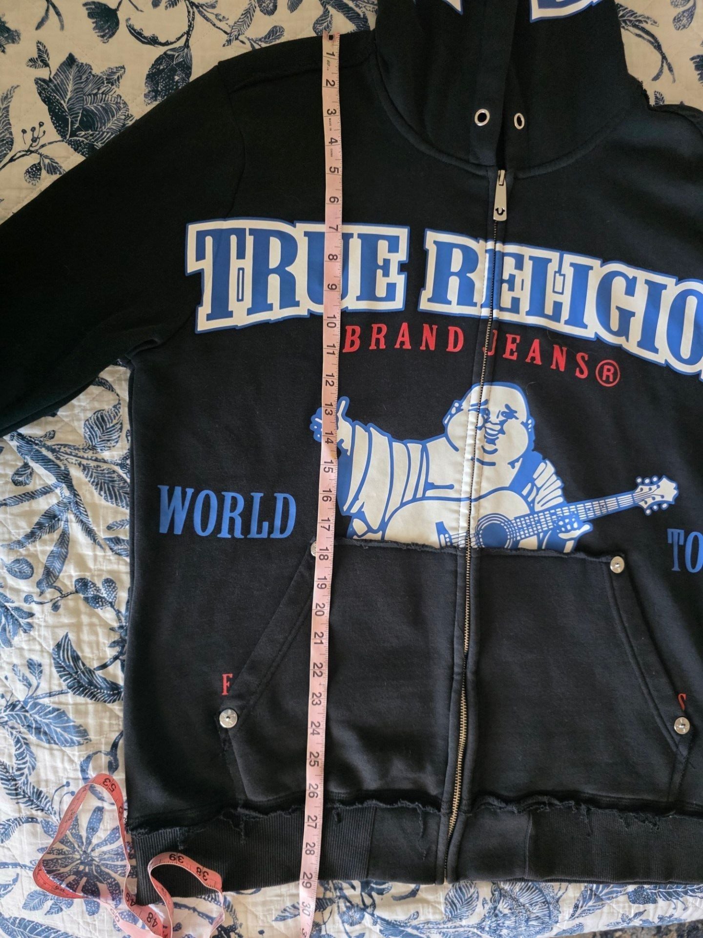 True Religion Black Exaggerated Buddha Zip Up Hoodie Streetwear Men’s Size XL
 10