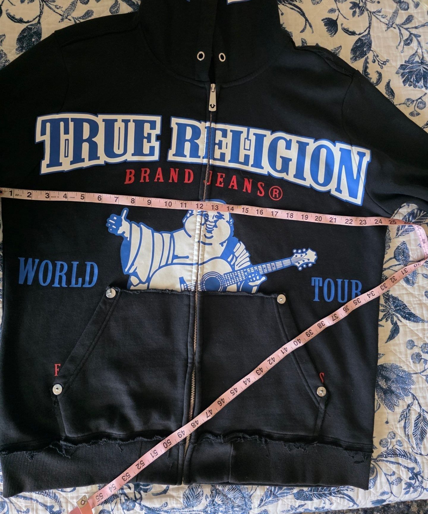 True Religion Black Exaggerated Buddha Zip Up Hoodie Streetwear Men’s Size XL
 9