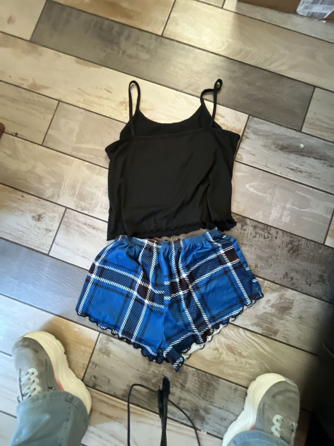SHEIN Plaid Heart Letter Print Ruffle Trim Cami Top and Shorts Pajama Set Size L 2