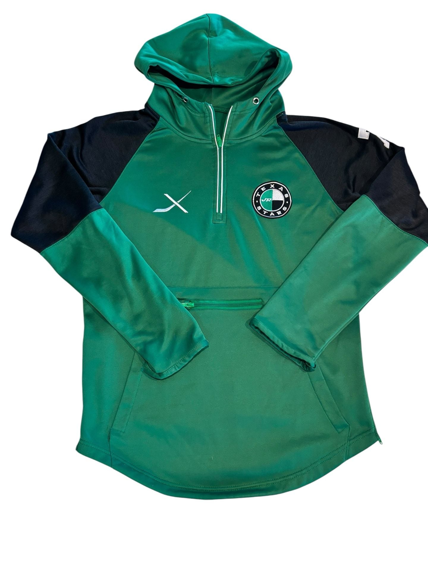 Texas Stars Green and Black 1/4-Zip Hooded Athletic Sweatshirt with Number 72 8