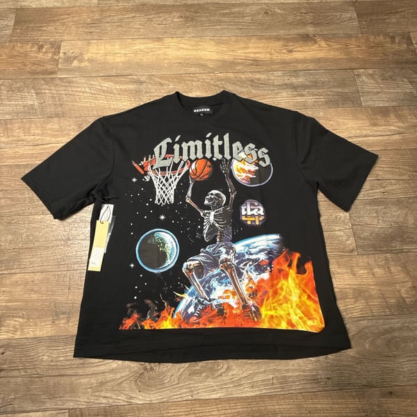 Reason Clothing Limitless Chenille Patch Skeleton Basketball Graphic T Black XL
