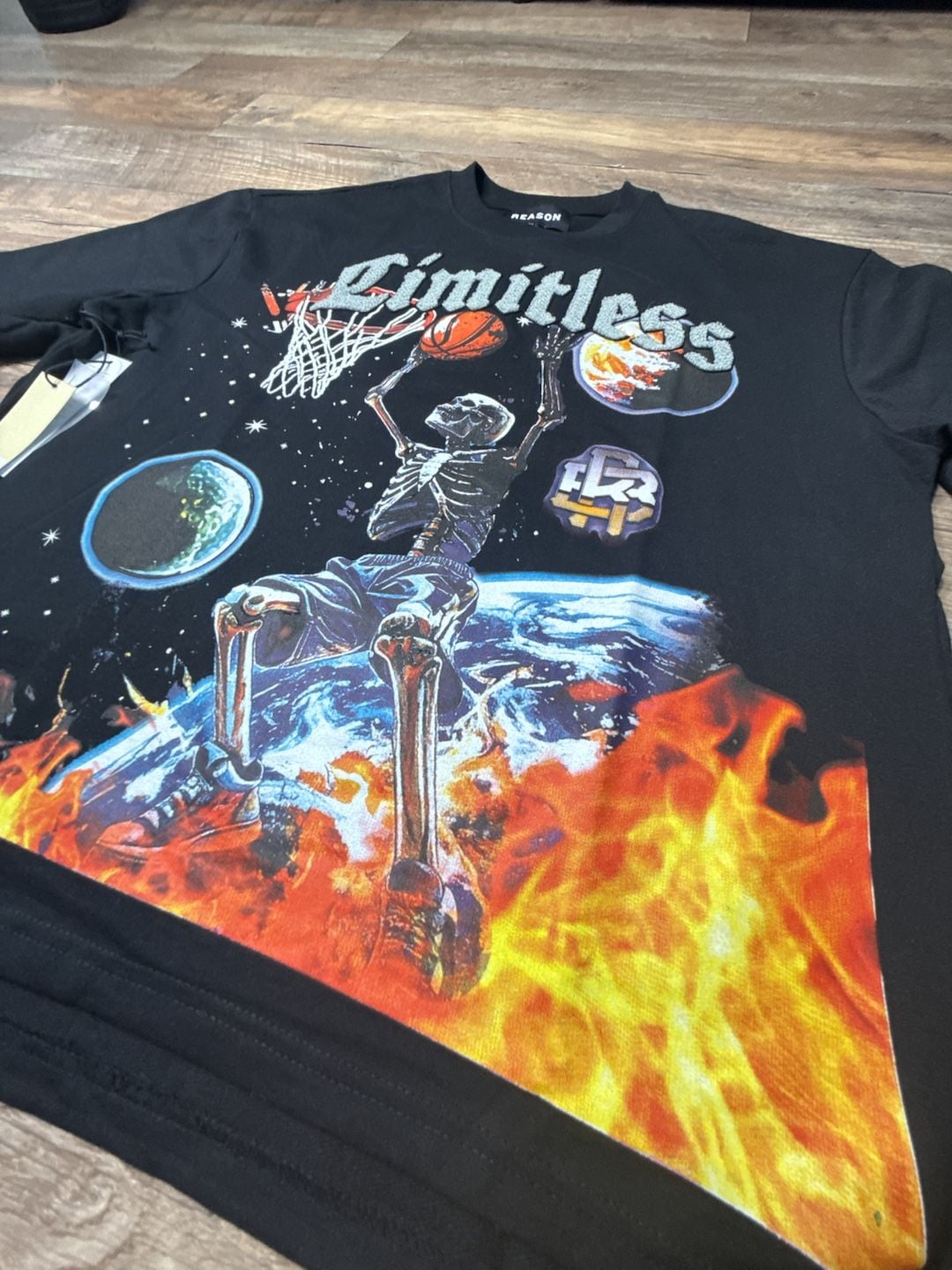 Reason Clothing Limitless Chenille Patch Skeleton Basketball Graphic T Black XL 3