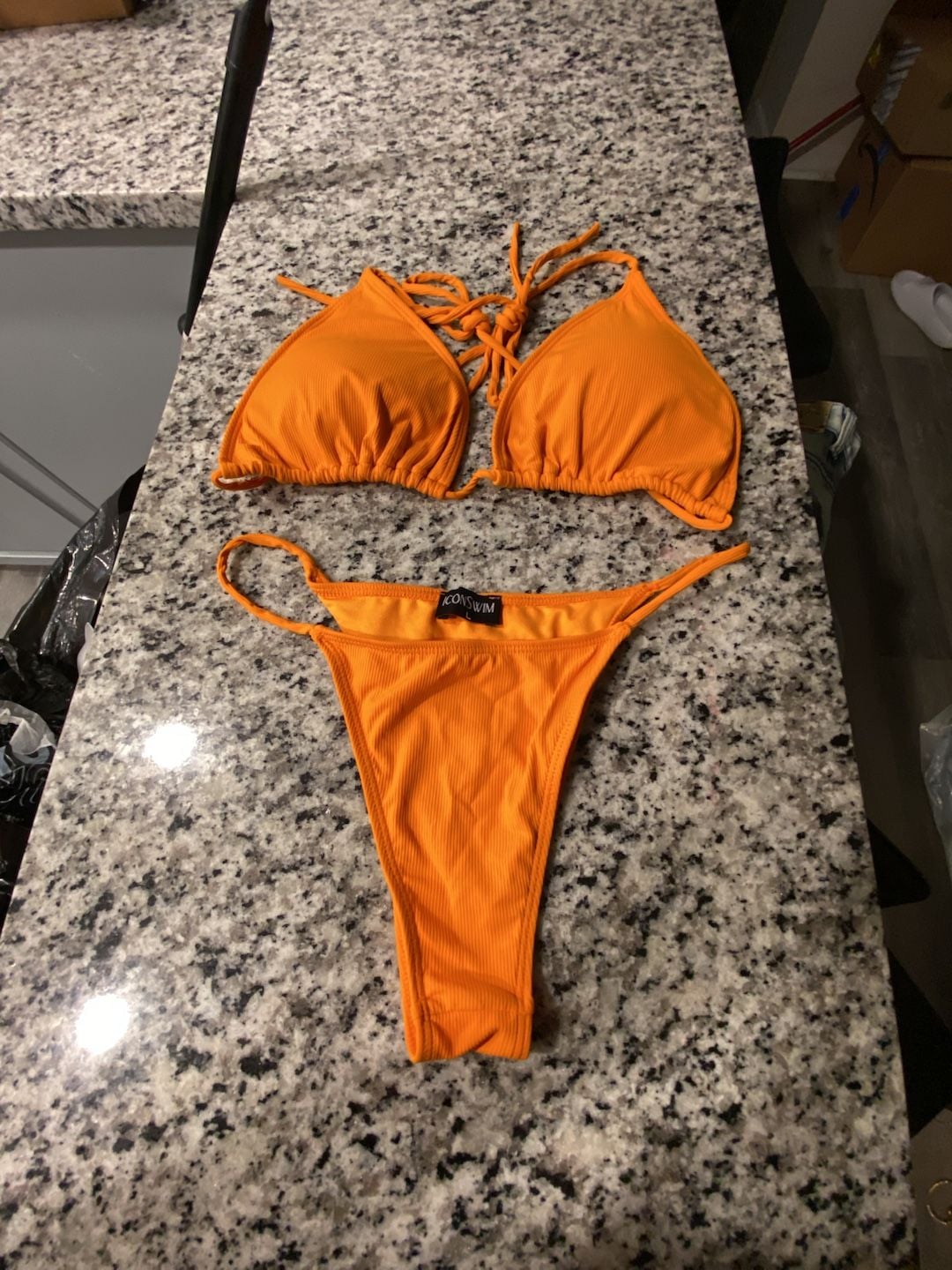 Icon Swim Orange Ribbed Halter Triangle Bikini Set Size Large 1