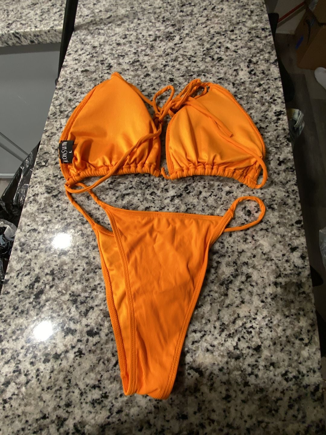 Icon Swim Orange Ribbed Halter Triangle Bikini Set Size Large 2