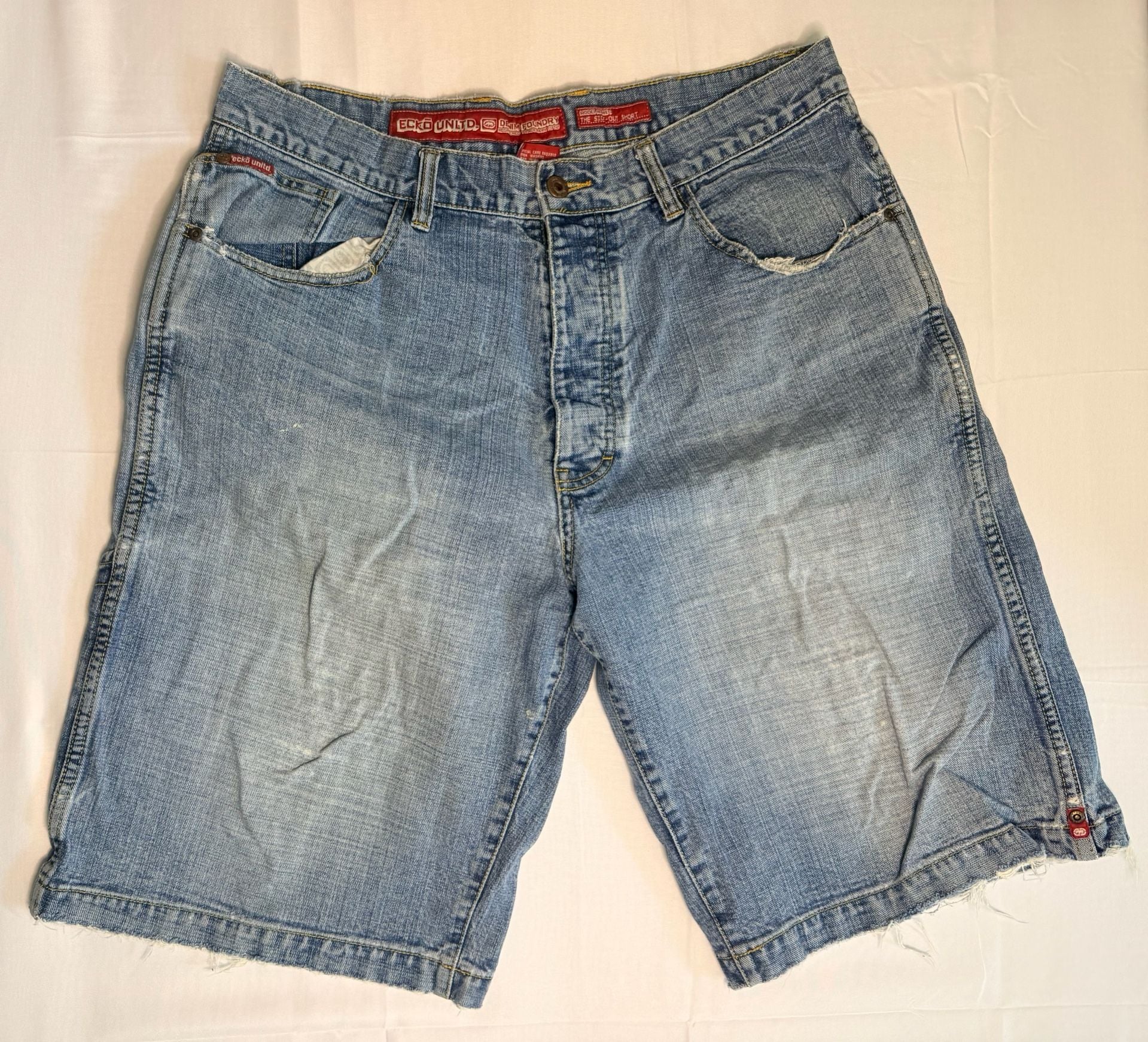 Ecko Unltd Denim Foundry The Sid-Out Short Vintage Blue Denim Shorts Size 34 2