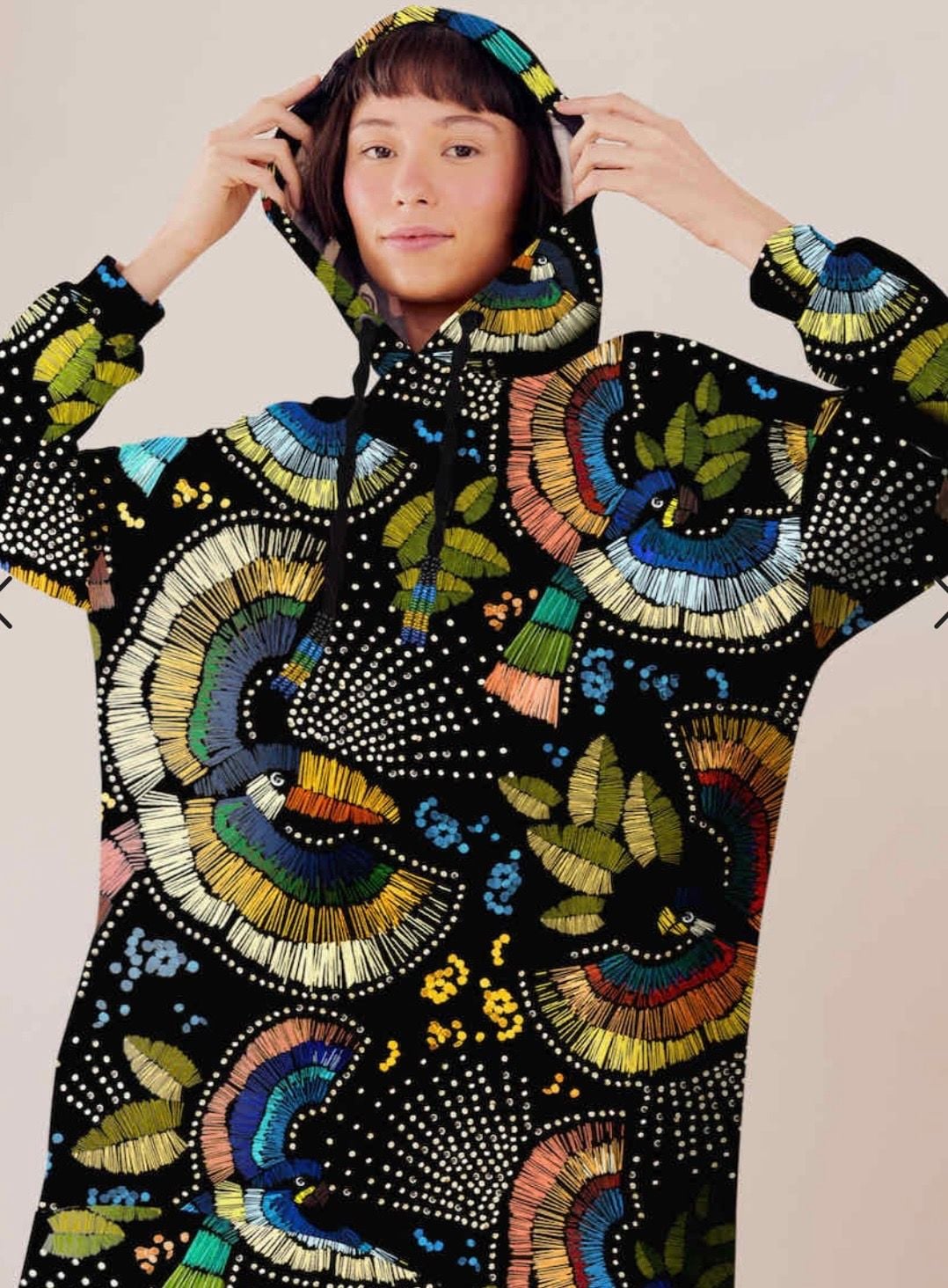 FARM Rio Araras Coloridas Hooded Sweatshirt Dress Size S 8