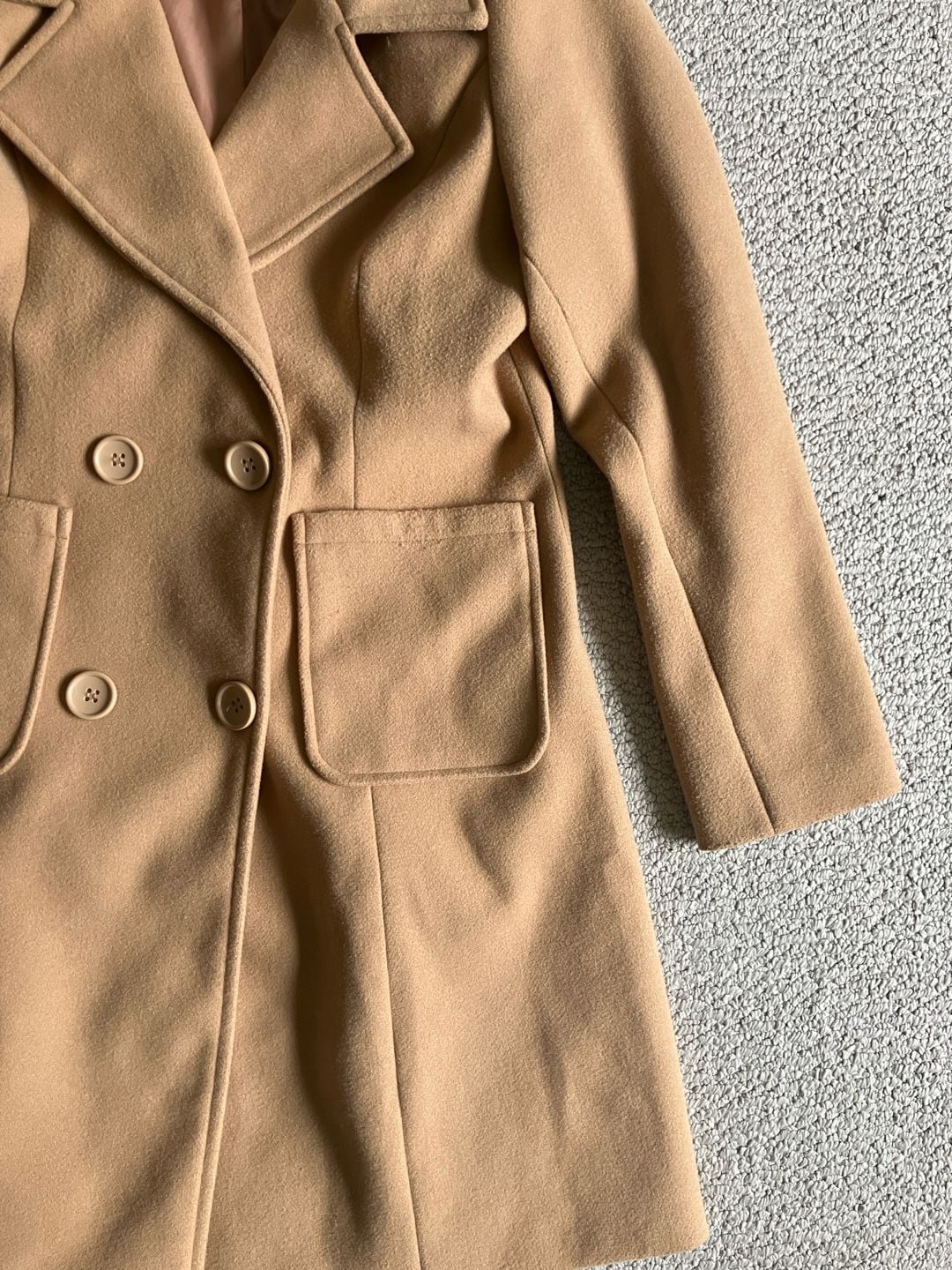Women's Camel Double Breasted Trench Coat, Pockets, Notched Lapel, Size L 5