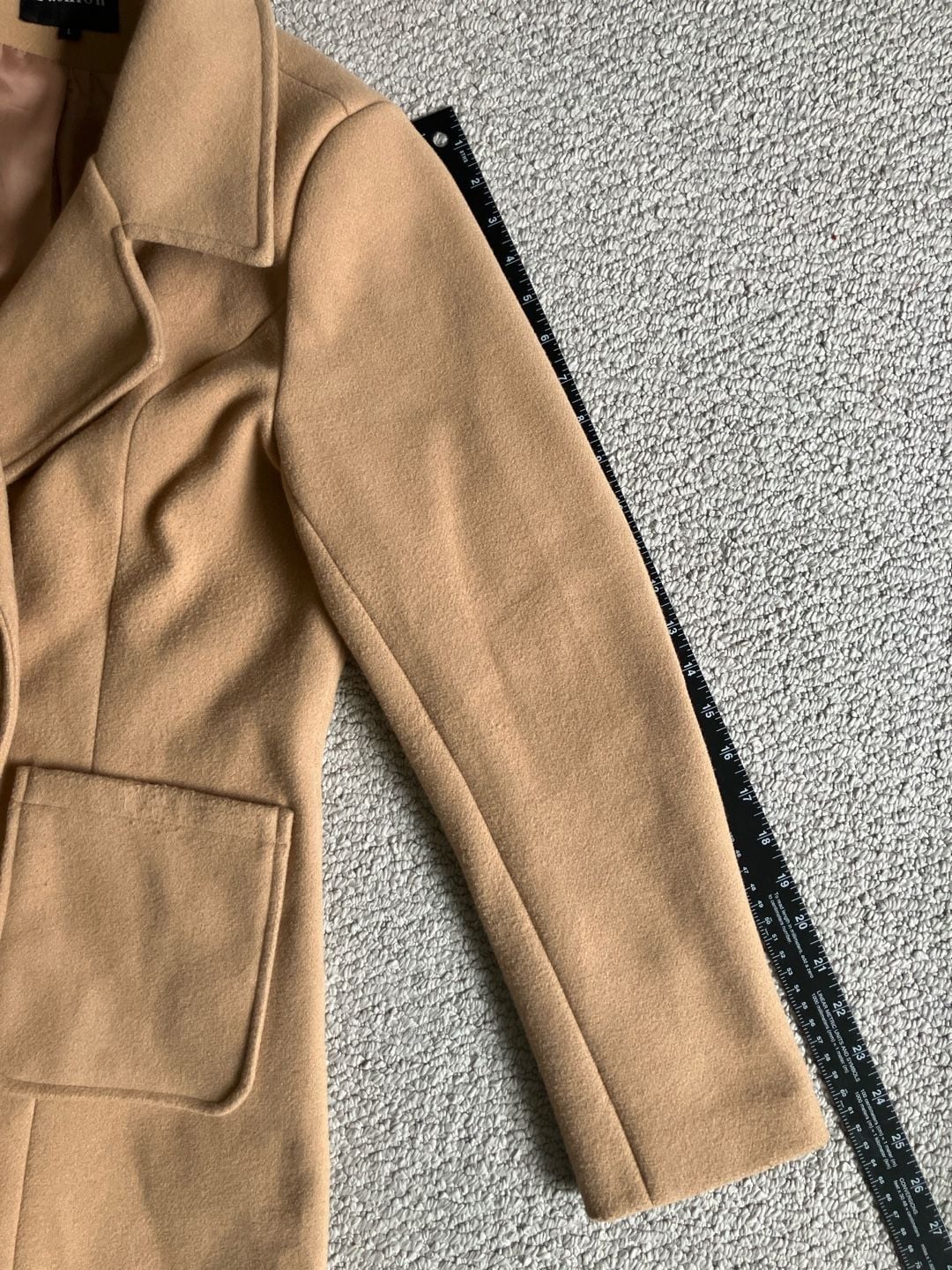 Women's Camel Double Breasted Trench Coat, Pockets, Notched Lapel, Size L 12