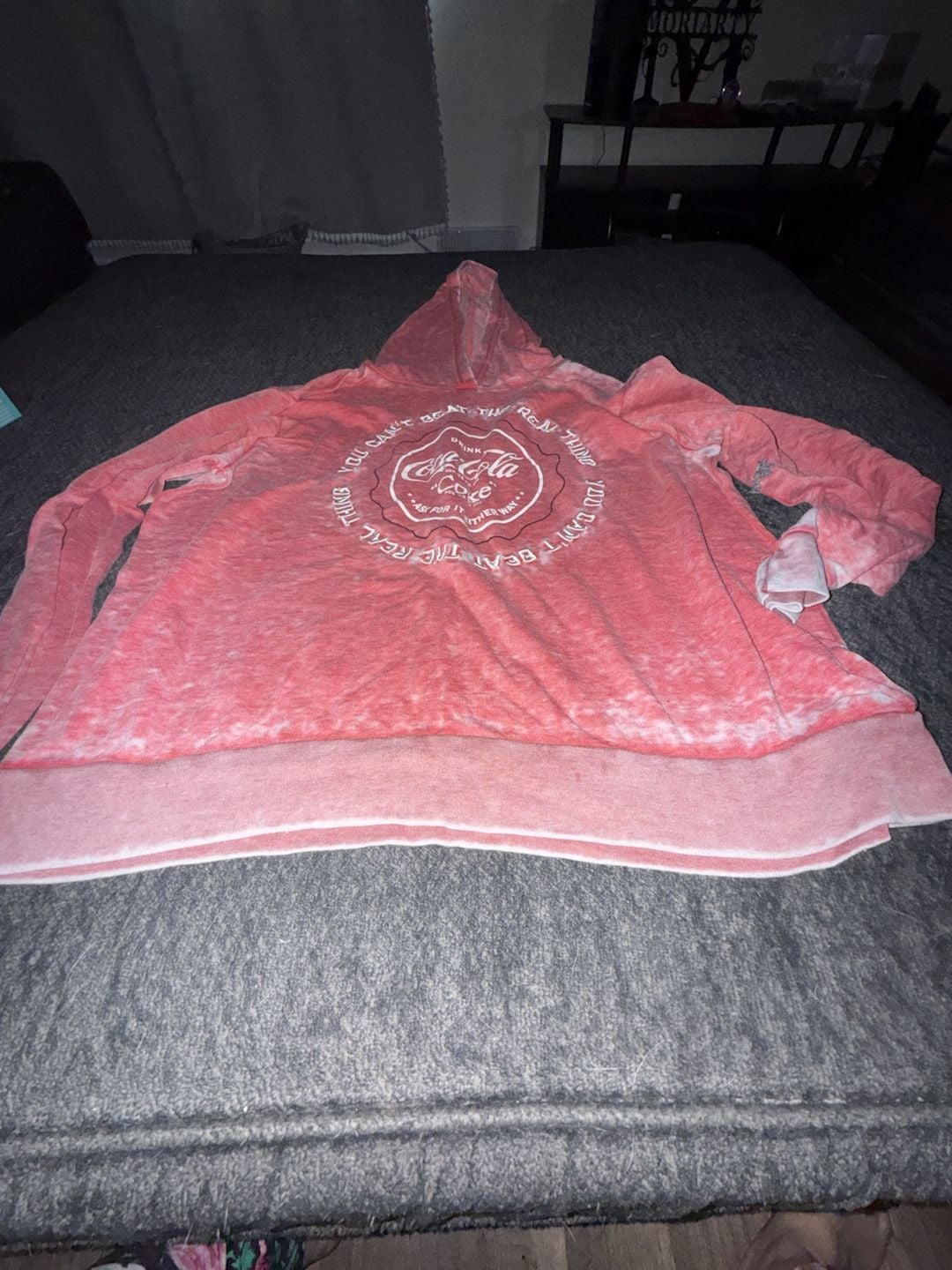 Coca-Cola You Can't Beat the Real Thing Red Mineral Wash Embroidered Graphic Hoodie Sweatshirt 2