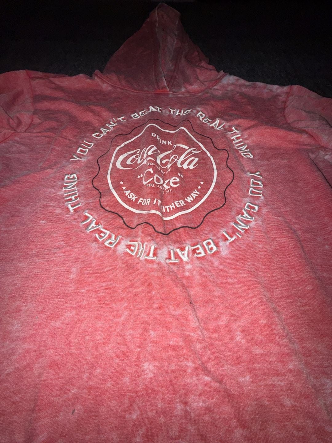 Coca-Cola You Can't Beat the Real Thing Red Mineral Wash Embroidered Graphic Hoodie Sweatshirt 3