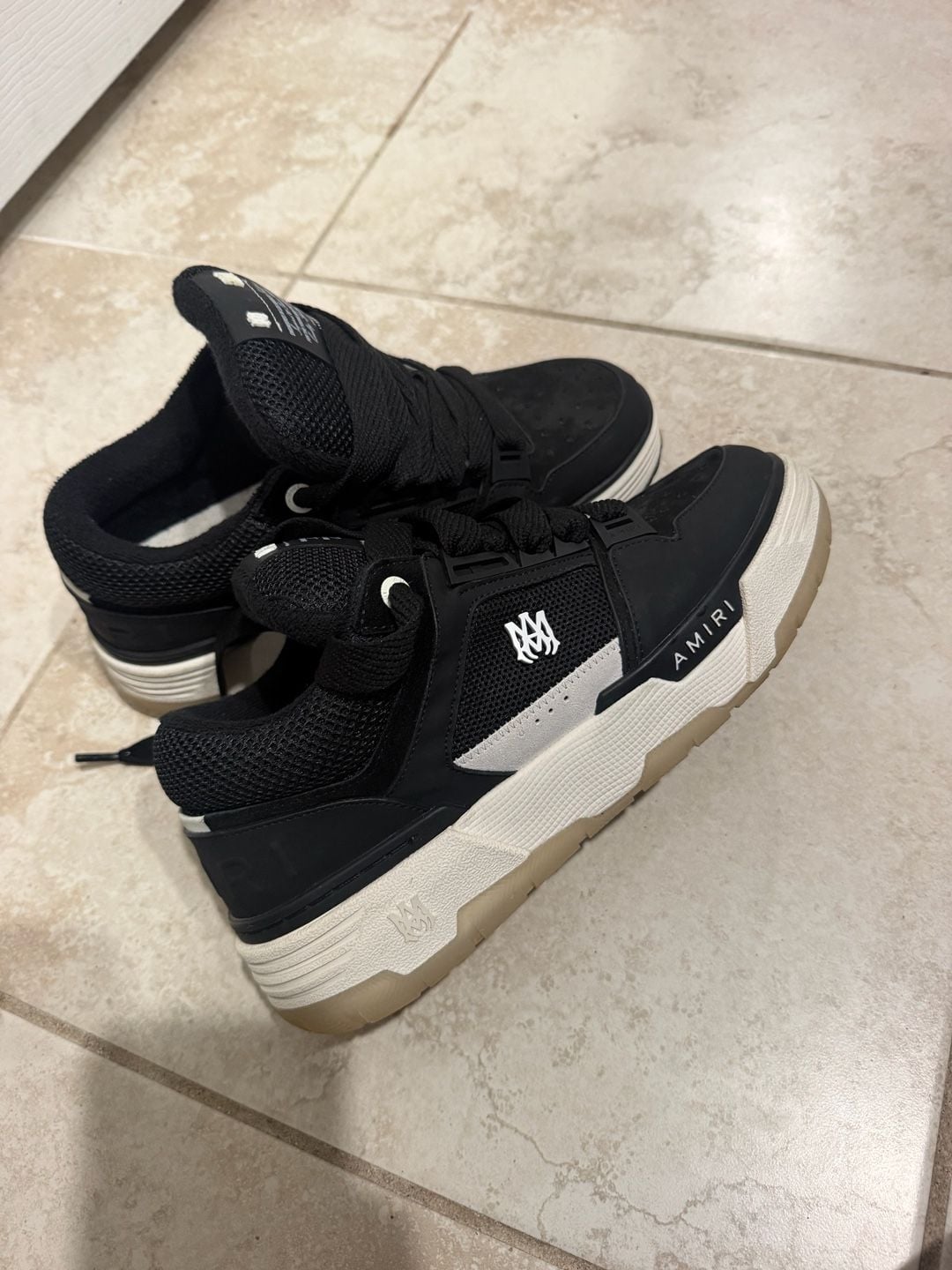 AMIRI MA-1 Leather and Mesh Low-Top Sneakers Black White 2