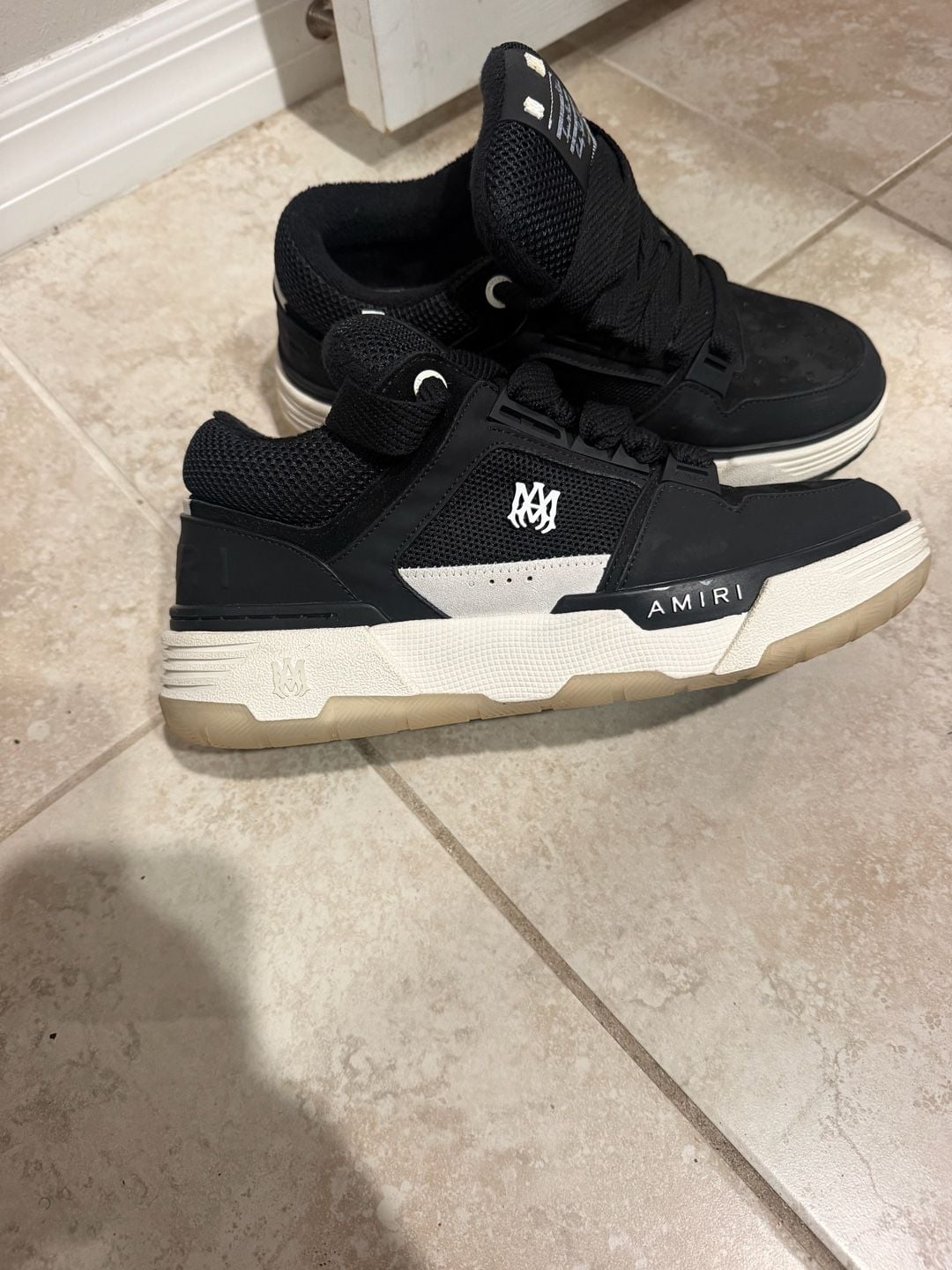 AMIRI MA-1 Leather and Mesh Low-Top Sneakers Black White 3